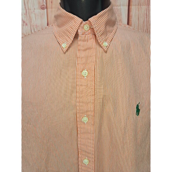 Ralph Lauren Mens Orange Striped Shirt Medium - Picture 3 of 7